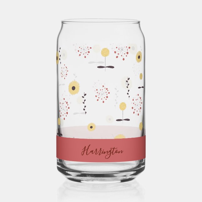 Personalized Boho Wildflower With Custom Name Can Glass (Front)