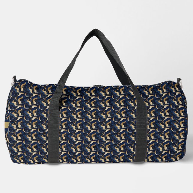 Personalized Bold Abstract Gold & Navy Duffle Bag (Front)