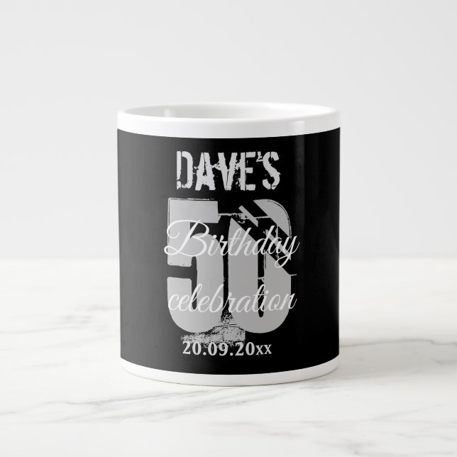 Personalized Bold Black 50 Any Birthday  Large Coffee Mug (Front)