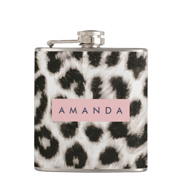 Personalized Bold Black & White Leopard Print  Hip Flask (Front)
