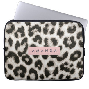 Personalized Bold Black & White Leopard Print  Laptop Sleeve