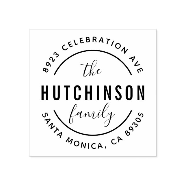 Personalized Bold Family Name Round Return Address Rubber Stamp (Imprint)