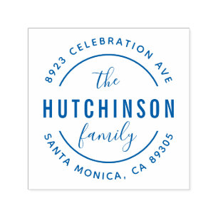 Personalized Bold Family Name Round Return Address Self-inking Stamp