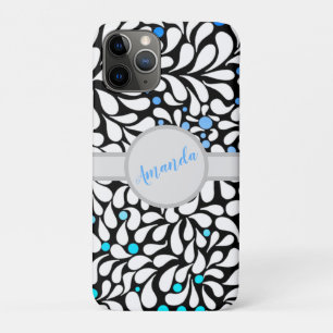 Personalized Bold modern flowers blue teal ombre  iPhone 11 Pro Case