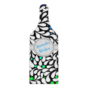 Personalized bold modern flowers blue teal ombre   cutting board