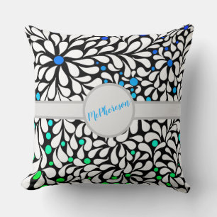 Personalized bold modern flowers blue teal ombre throw pillow