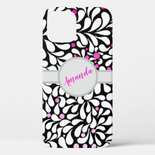 Personalized Bold modern flowers with pink ombre iPhone 12 Case