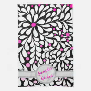 Personalized Bold modern flowers with pink ombre Kitchen Towel