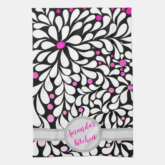 Personalized Bold modern flowers with pink ombre Kitchen Towel (Vertical)