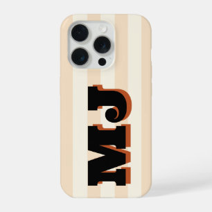 Personalized Bold Monogram, Neutral Stripe iPhone 15 Pro Case