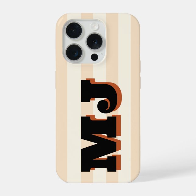 Personalized Bold Monogram, Neutral Stripe iPhone Case (Back)