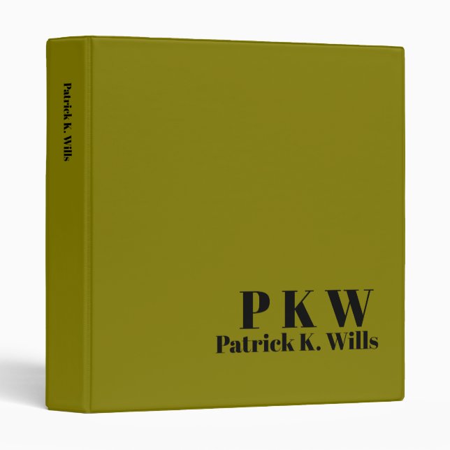 Personalized Bold Monogram Olive Portfolio  Binder (Front/Spine)