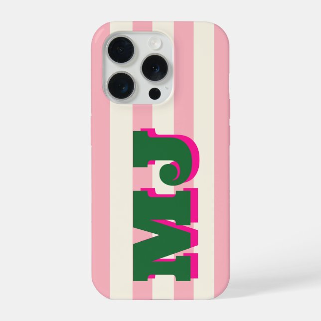 Personalized Bold Monogram, Pink Stripe iPhone Case (Back)