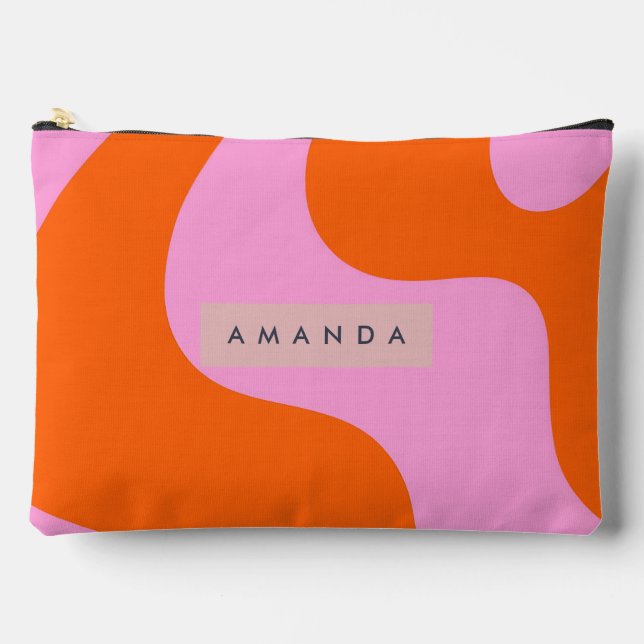 Personalized Bold Orange and Pink Wave Stripe Accessory Pouch (Front)