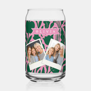 Personalized Bold Pink Botanical Floral Name Gift Can Glass