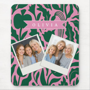 Personalized Bold Pink Botanical Floral Name Gift Mouse Pad