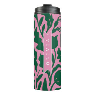Personalized Bold Pink Botanical Floral Name Gift Thermal Tumbler