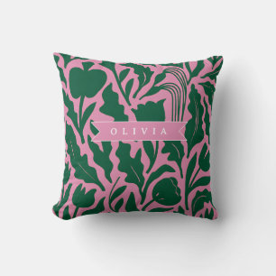 Personalized Bold Pink Botanical Floral Name Gift Throw Pillow
