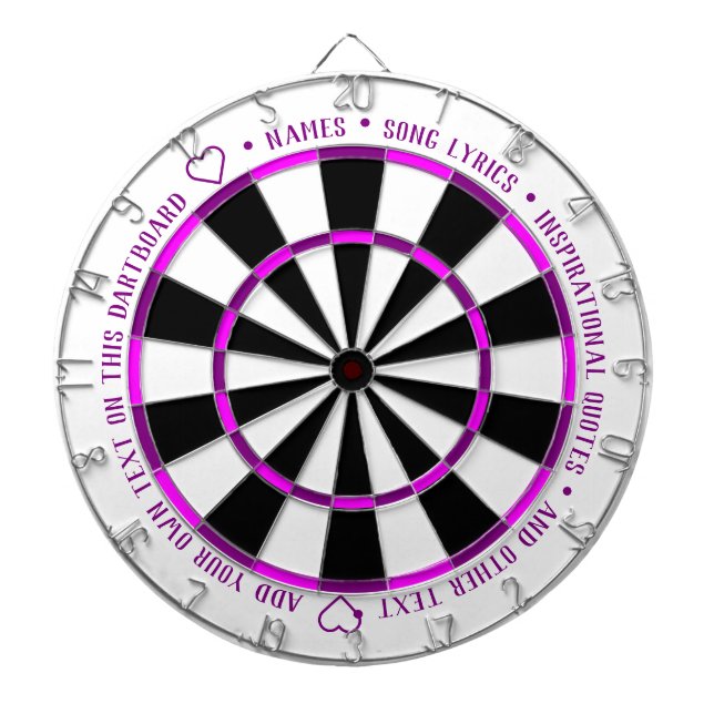 Personalized Bold Purple Fushia B&W Custom Text Dartboard (Front)