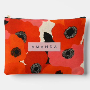 Personalized Bold Red and Pink Poppy Floral Accessory Pouch
