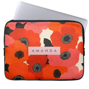 Personalized Bold Red and Pink Poppy Floral Laptop Sleeve