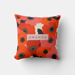 Personalized Bold Red and Pink Poppy Floral  Throw Pillow