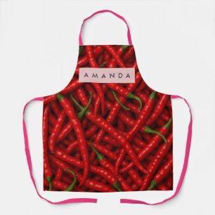 Personalized Bold Red Chili Pepper Pattern Apron