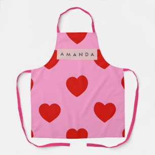 Personalized Bold Red Hearts on Soft Pink Apron