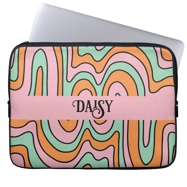 Personalized Bold Retro Abstract Wavy Lines  Laptop Sleeve (Front)