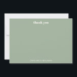 Personalized Bold Sage Green Chic Modern Wedding Thank You Card<br><div class="desc">Express gratitude in style with this minimalist sage green wedding thank you card. Featuring a soft muted green background with elegant white typography,  this modern and timeless design is perfect for weddings,  engagements,  bridal showers,  or special occasions. Personalize with names for a heartfelt and sophisticated touch.</div>