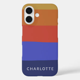 Personalized Bold Striped Warm Red Blue Name iPhone 16 Case