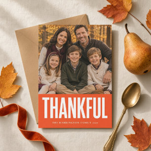 Personalized Bold Thankful Thanksgiving Family Holiday Card