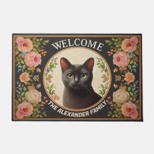 Personalized Bombay Cat, Floral Kitten Welcome Doormat