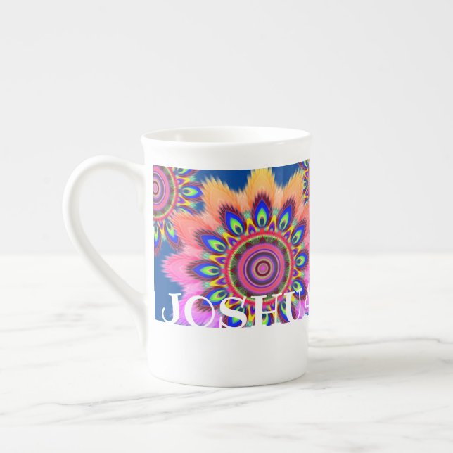 Personalized bone china mug boho mandala (Left)