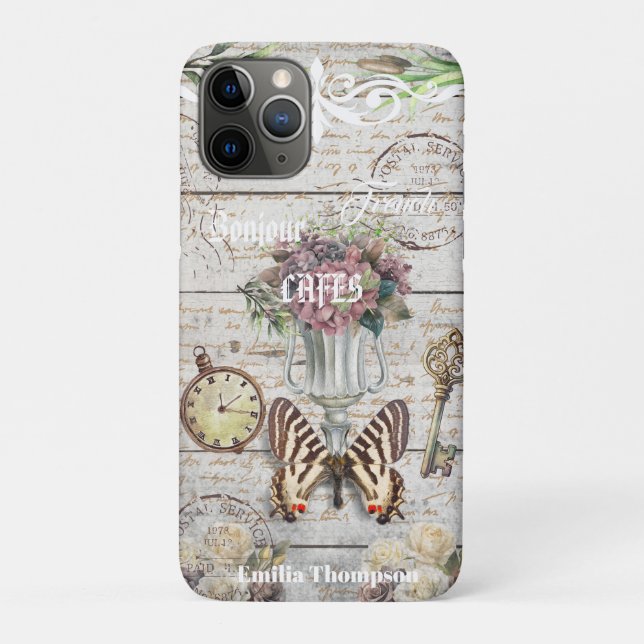 Personalized Bonjour trendy rustic artwork French Case-Mate iPhone Case (Back)
