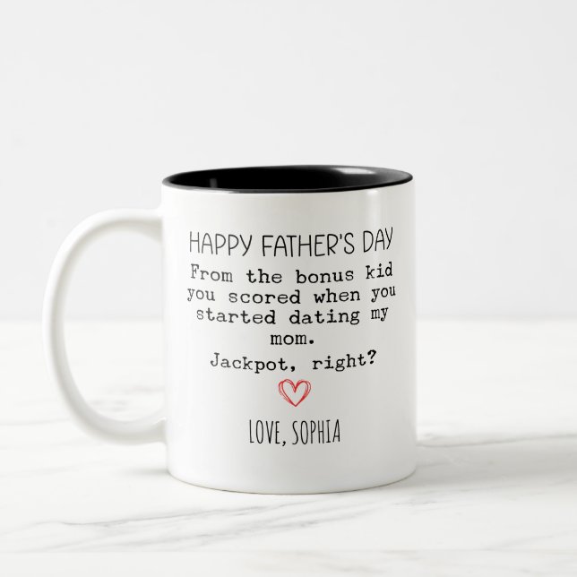 Personalized Bonus Dad Coffee Fathers Day Step Dad Two-Tone Coffee Mug (Left)