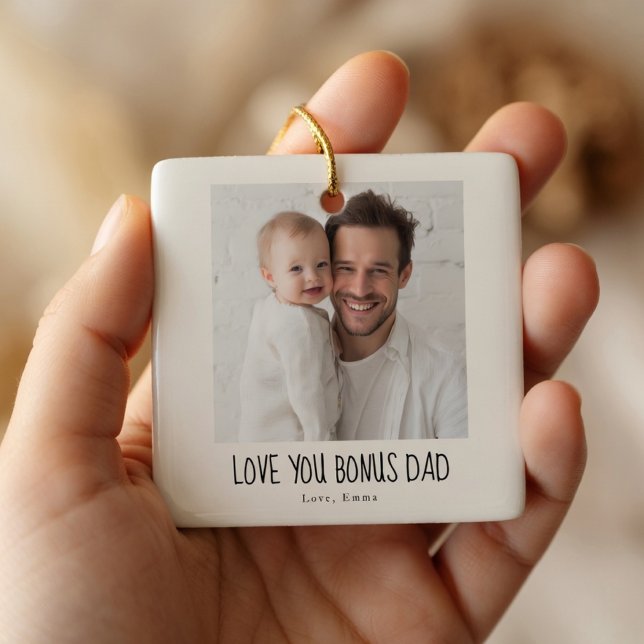 Personalized Bonus Dad Photo  Ceramic Ornament (Creator Uploaded)