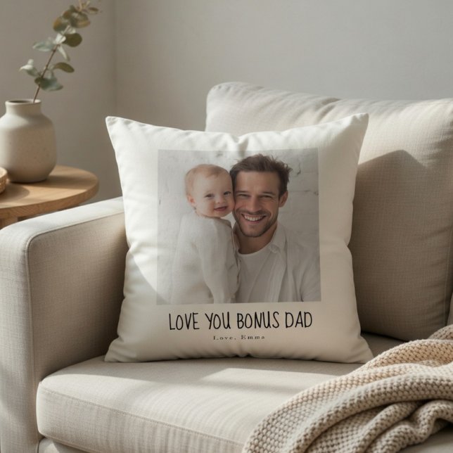 Personalized Bonus Dad Photo | Custom Step Dad Throw Pillow (Creator Uploaded)