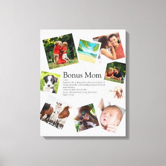 Personalized Bonus Mom Definition 9 Photo Collage Canvas Print (Front)