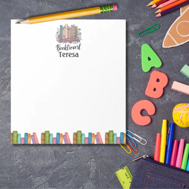 Personalized Book Lover "Booktrovert" watercolor Notepad ("Booktrovert" personalized book lover notepad)