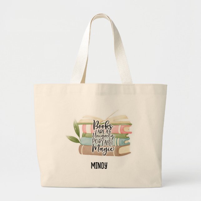 Personalized Book Lover Large Tote Bag (Front)