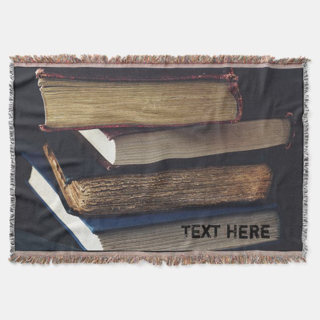 Personalized Book Lover, Stacked Old Books Throw Blanket (Front)