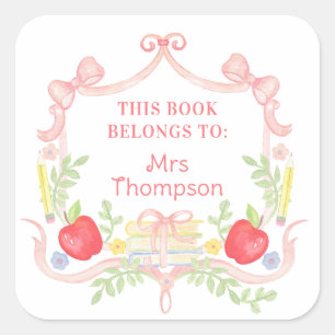 Personalized Book Plate   Classroom Teacher Square Sticker