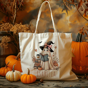 Personalized Book Read Ghost Trick Or Treat Candy Tote Bag