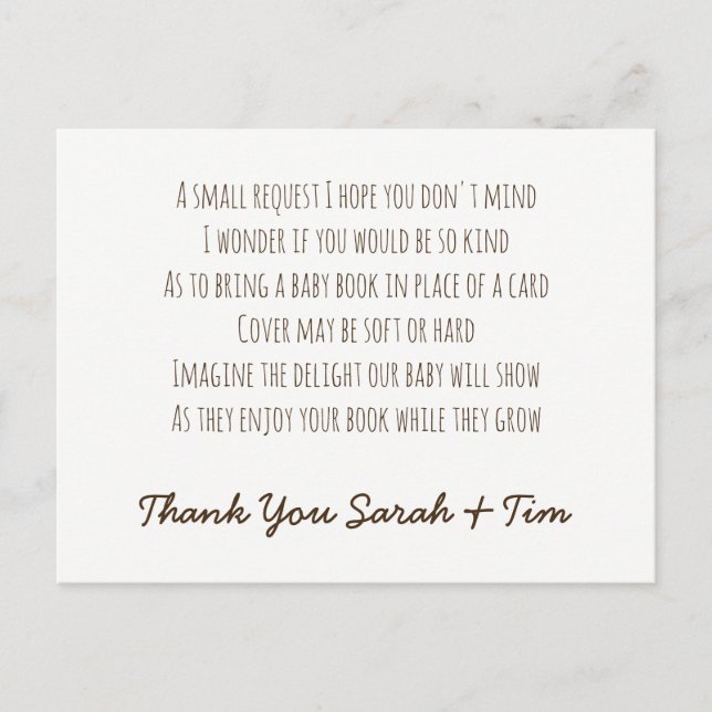 Personalized BOOK Request Poem Card Baby Shower (Front)