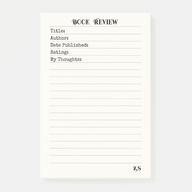 Personalized Book Review 3M Post-it Notes (Front)