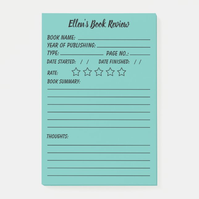 Personalized Book Review & info Notes (Front)