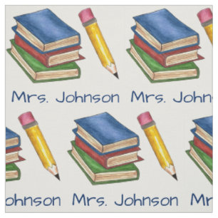 Personalized Book Stack School Teacher Library Fabric