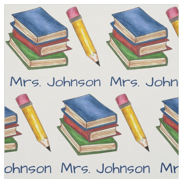 Personalized Book Stack School Teacher Library Fabric (Swatch)