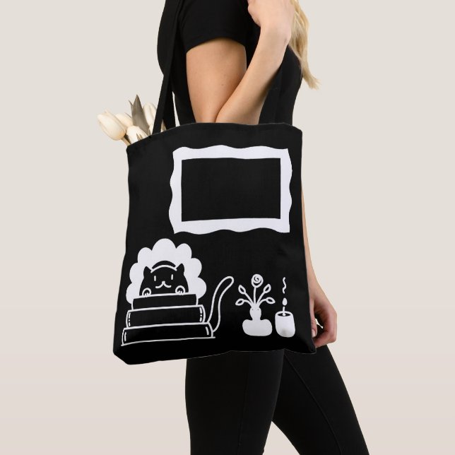 Personalized Book Titles and Picture Frame Tote Bag (Close Up)